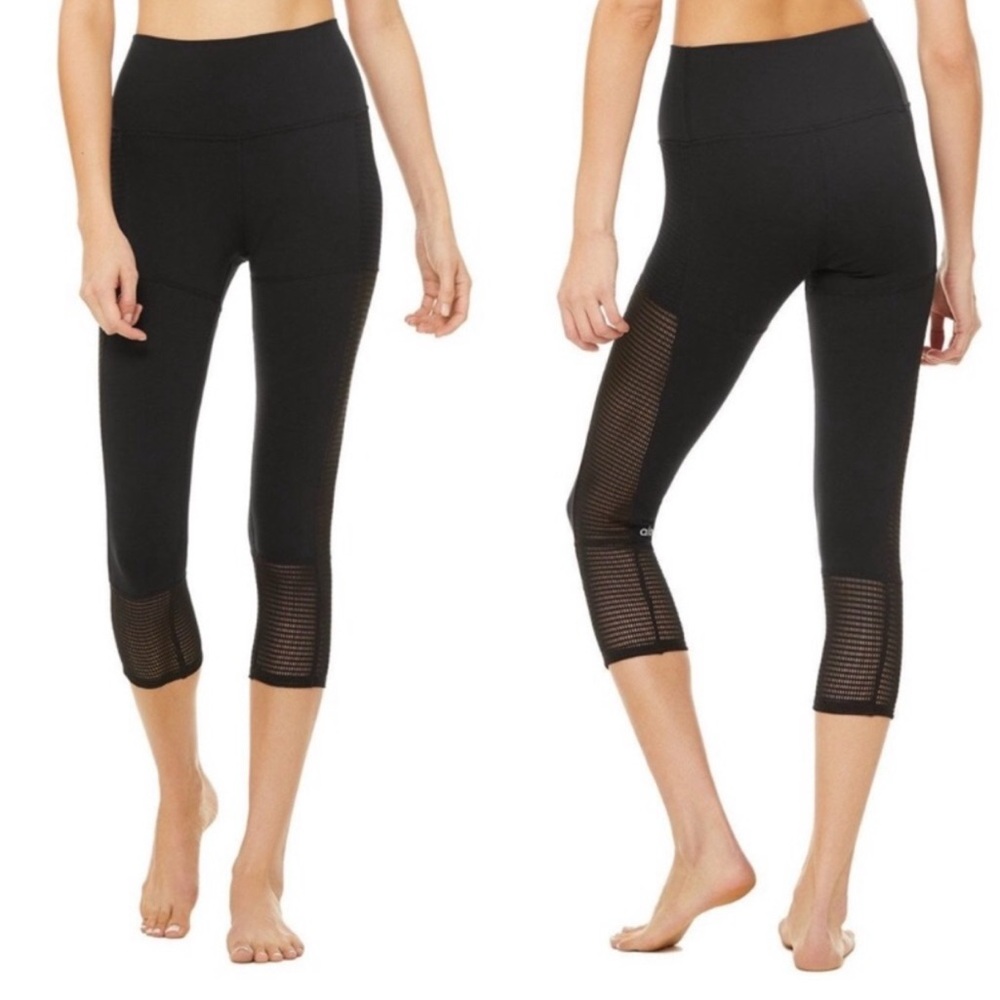 Alo Black Capri Leggings Mesh Panel